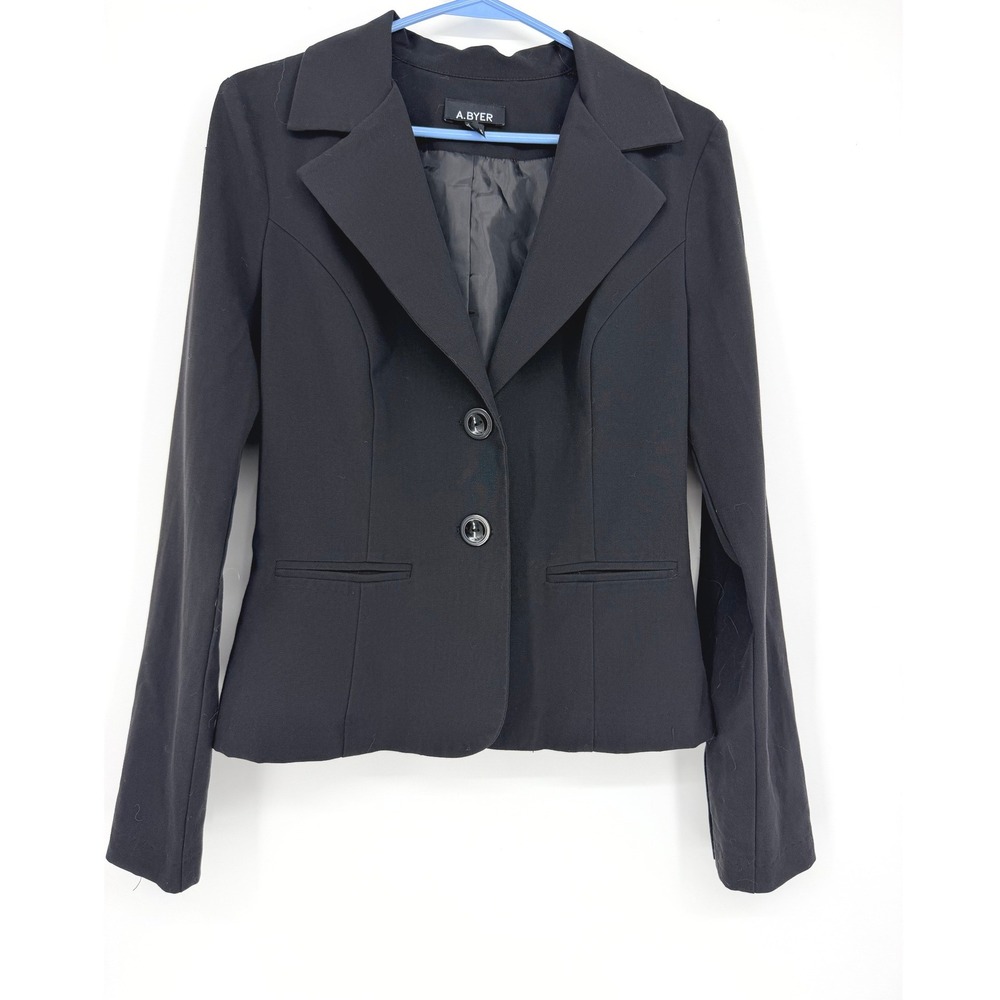 A. Byer Womens Black Two Button Tailored Blazer Jacket Size Medium Office Career